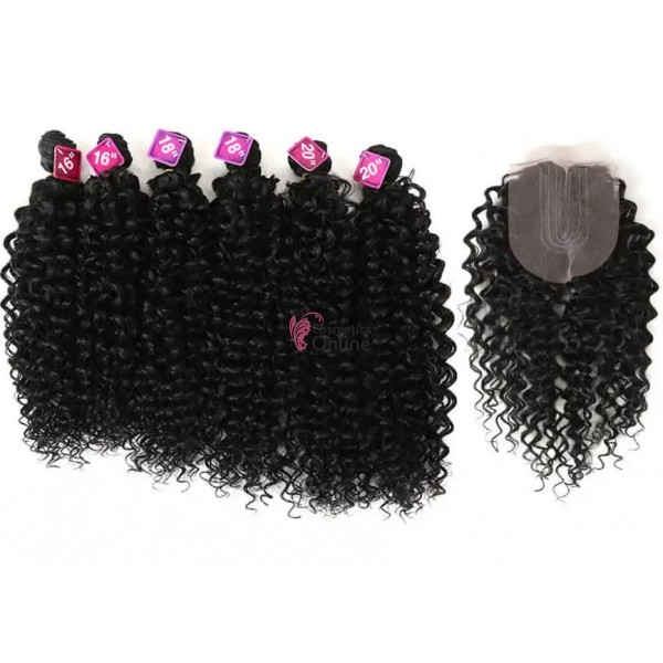 Extensii de par Afro Hair Weave Kinky Curly cu Closure de 40 cm Brunet Cod 50085133